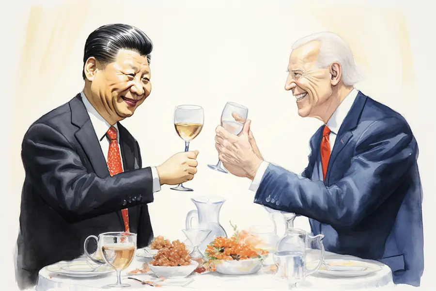 Illustration of Xi-Biden meeting