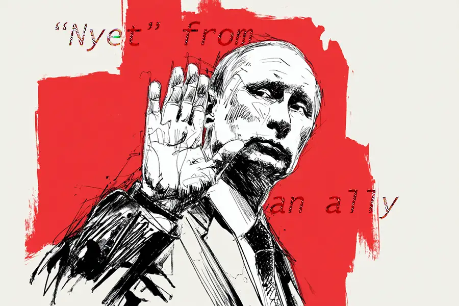 Illustration of Russia saying no to Chinese car import