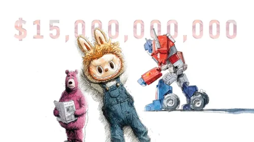 Illustration of Labubu, Optimus Prime and Lots-o’-Huggin’ Bear