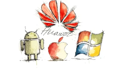 Illustration of Huawei Harmony challenging Android, iOS and Windows
