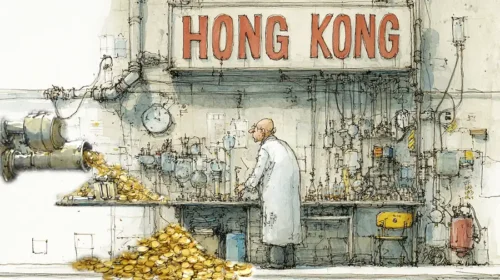 Illustration of Hong Kong as a ipo pipeline and crypto lab for China