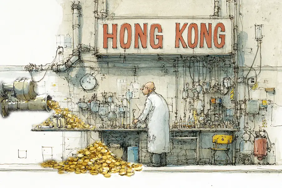 Illustration of Hong Kong as a ipo pipeline and crypto lab for China