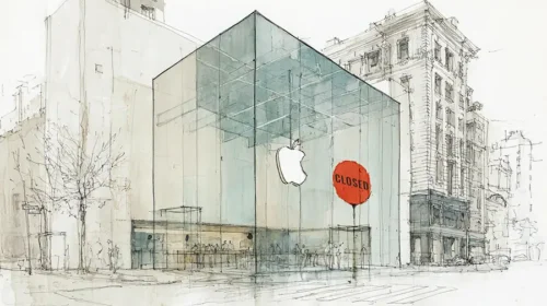 Illustration of a closed apple store in China