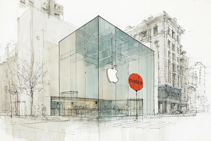 Illustration of a closed apple store in China