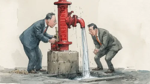 Illustration of Chinese government pumping confidence into stock market