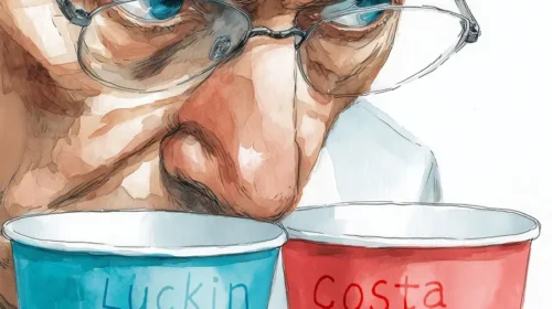Illustration of Luckin and Costa coffee being tasted