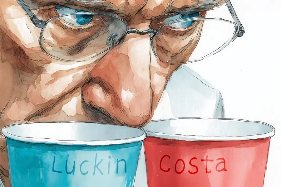 Illustration of Luckin and Costa coffee being tasted