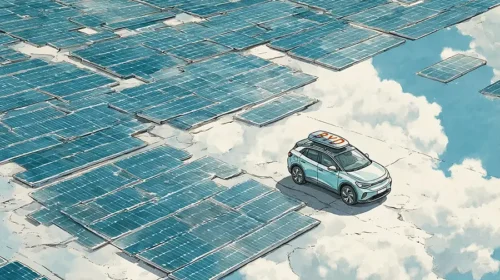 Illustration of a BYD car and solar panels