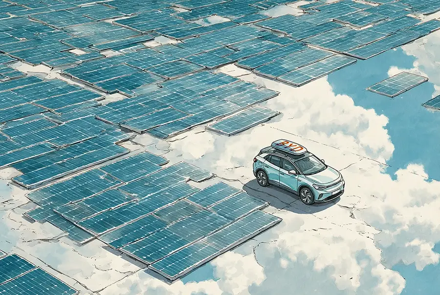 Illustration of a BYD car and solar panels
