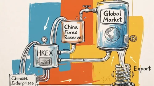 A diagram about China's trade surplus going into Hong Kong Exchange
