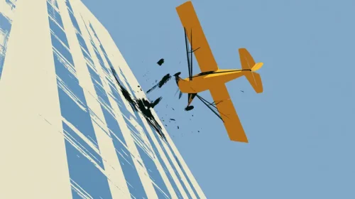 Illustration of a light aircraft crashing into CITIC Tower in Beijing