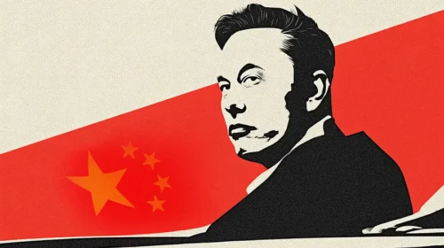 Illustration of Elon Musk leaving China