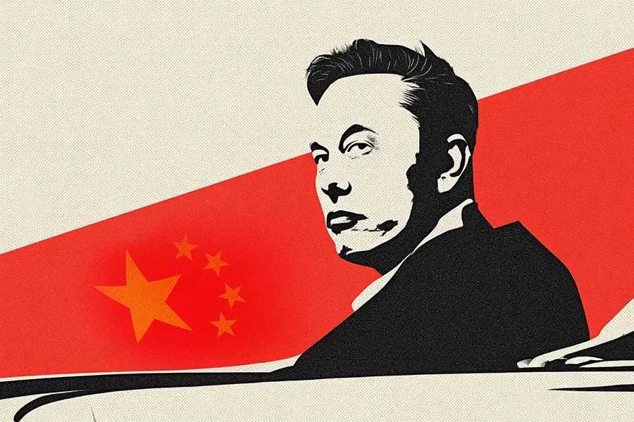 Illustration of Elon Musk leaving China