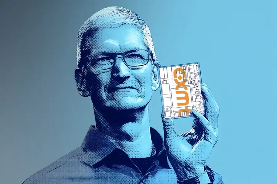 Illustration of Apple's Tim Cook and CXMT's memory