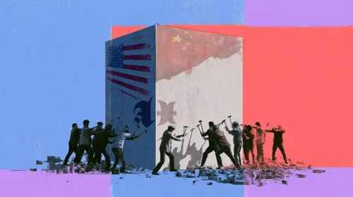 Illustration of US and China hack each other's AI infrastructure