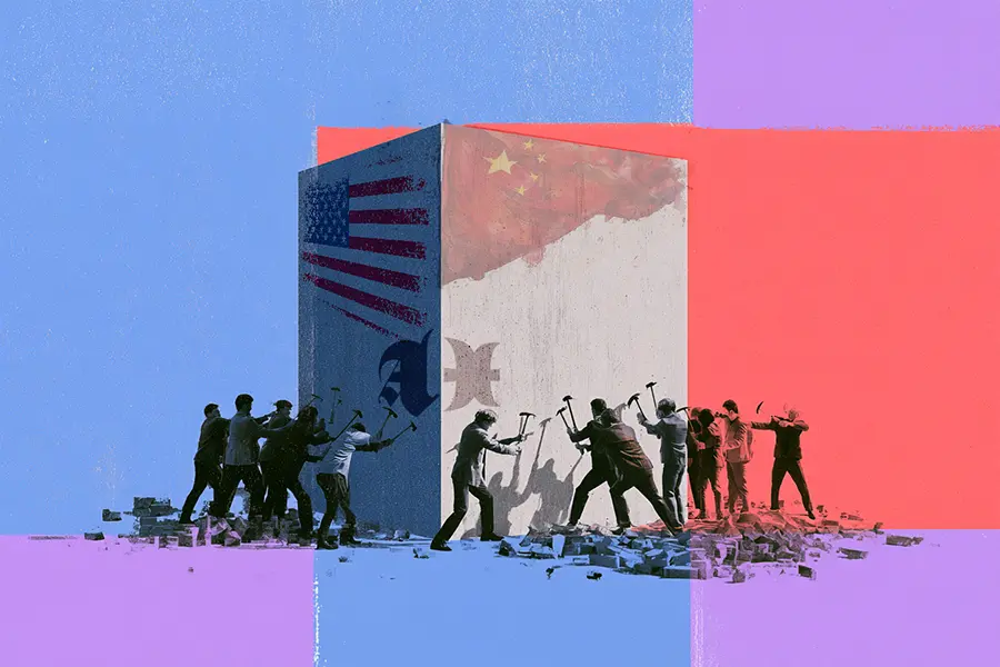 Illustration of US and China hack each other's AI infrastructure